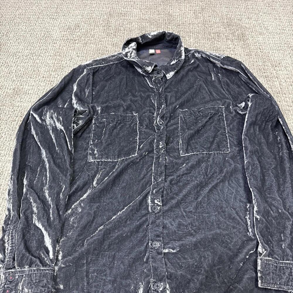 Pilcro Black Washed Velvet Button-Up Shirt - Picture 4 of 11